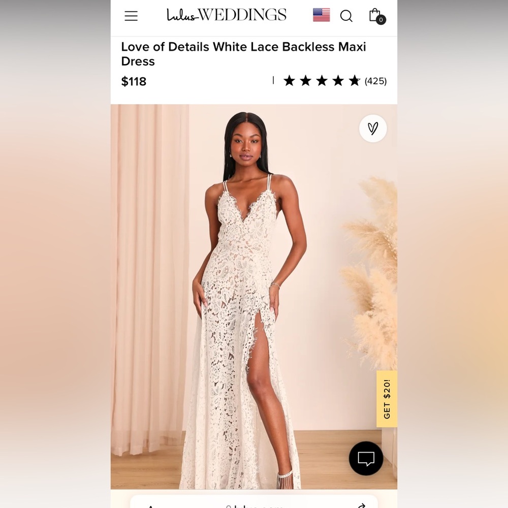 Lulus Love of Details White Lace Backless Maxi Dress NWT